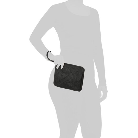 PATRICIA NASH Black Leather Cassini Tooled Wristlet Bag - Picture 2 of 2